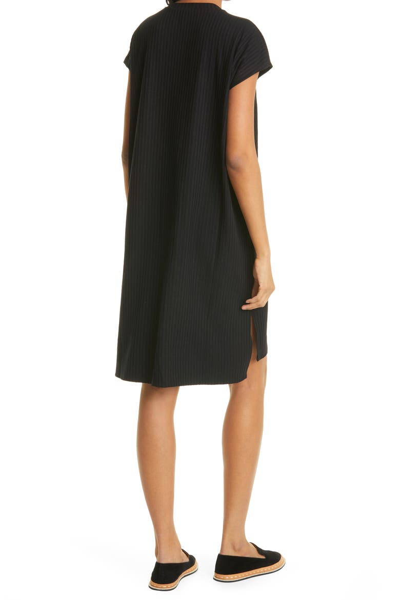 Rib Crewneck Dress, Alternate, color, BLACK