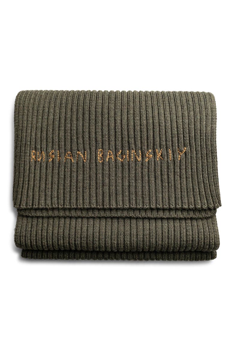 Monogram Embroidered Merino Wool Scarf, Main, color, GREEN