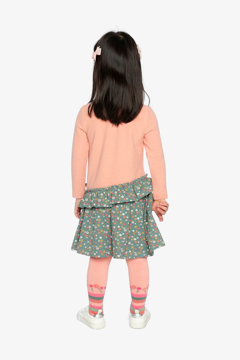 Bi-Material Ribbed Bodice Gathered Skirt Dress, Alternate, color, Pale Pink & Green Floral Print