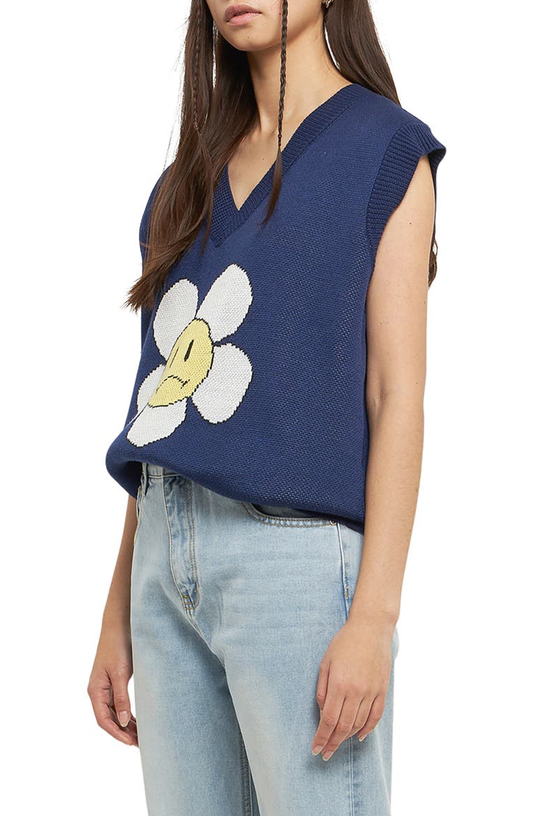 Daisy Jacquard Sweater Vest, Alternate, color, NAVY
