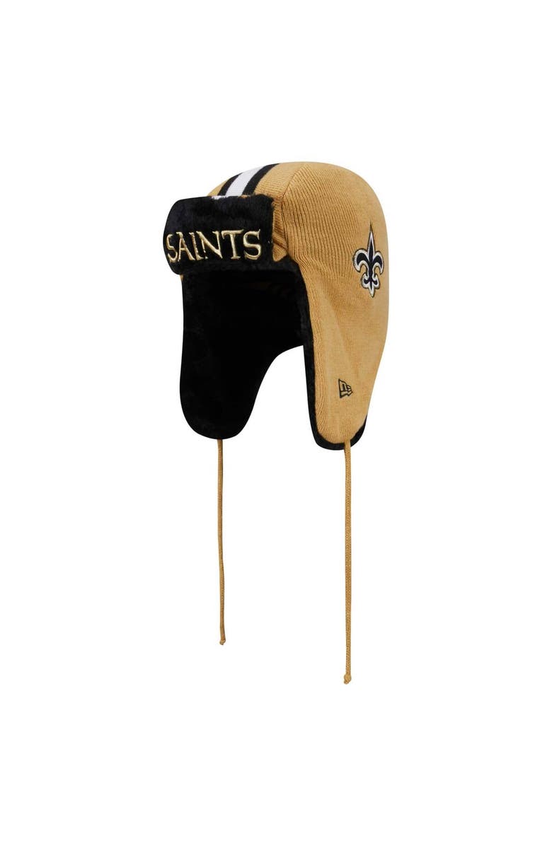 New Era Men's New Era Gold New Orleans Saints Helmet Head Trapper Knit Hat, Main, color, 