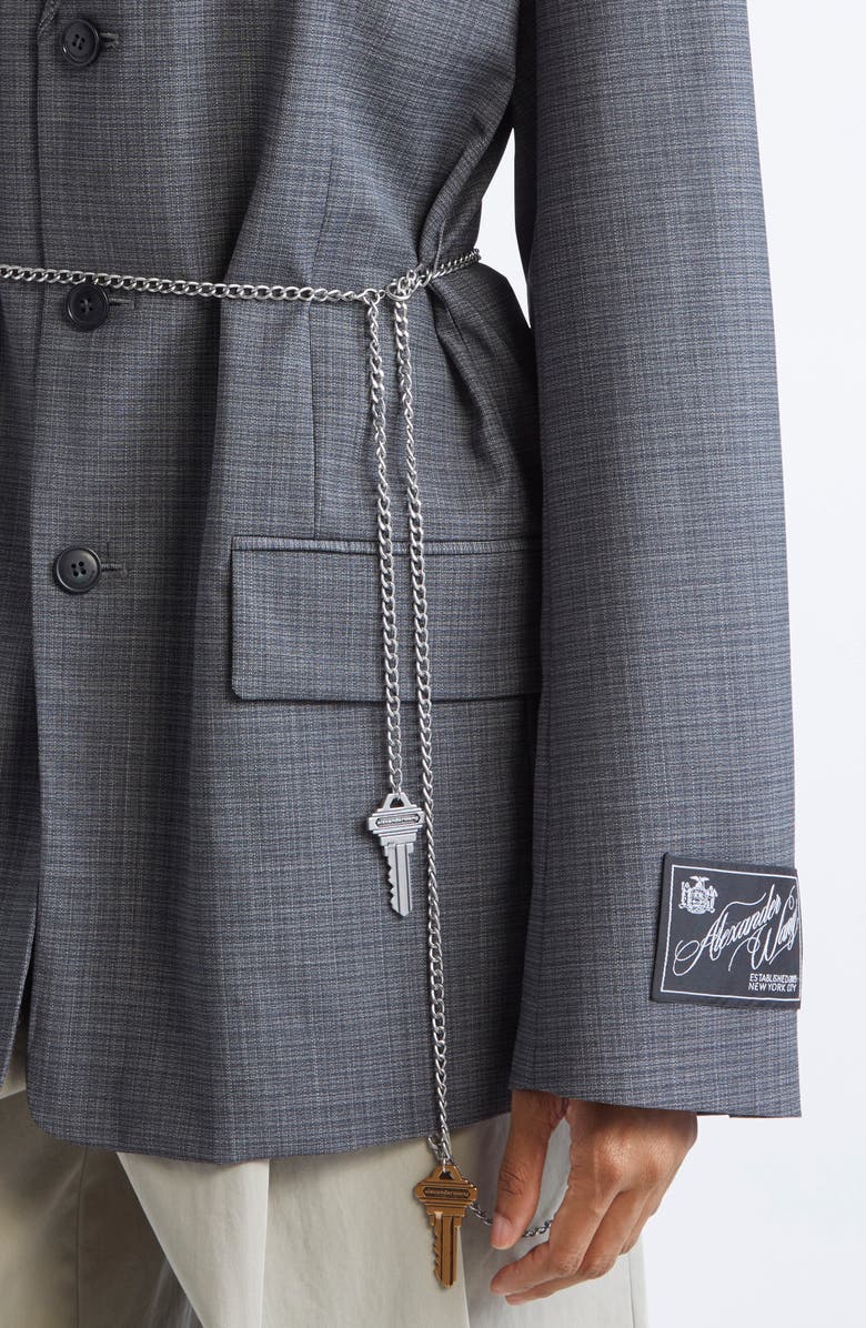Alexander Wang Chain Embellished Melangé Raw Edge Wool Blend Blazer, Alternate, color, 