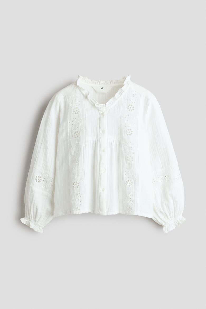 Cotton Blouse With Eyelet Embroidery, Alternate, color, White