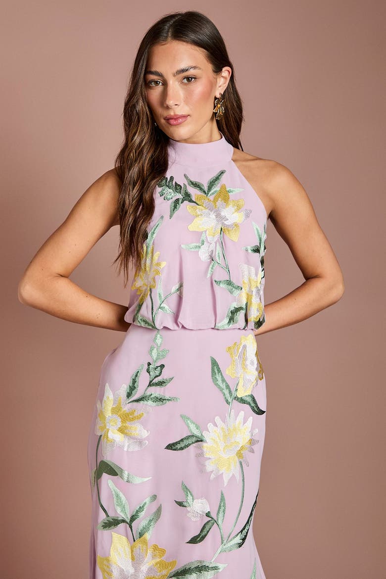 Floral Embroidery Midi Dress, Alternate, color, Lilac
