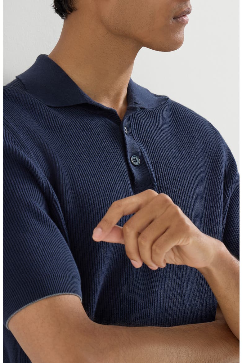 Cotton English rib knit polo shirt, Alternate, color, Navy Blue