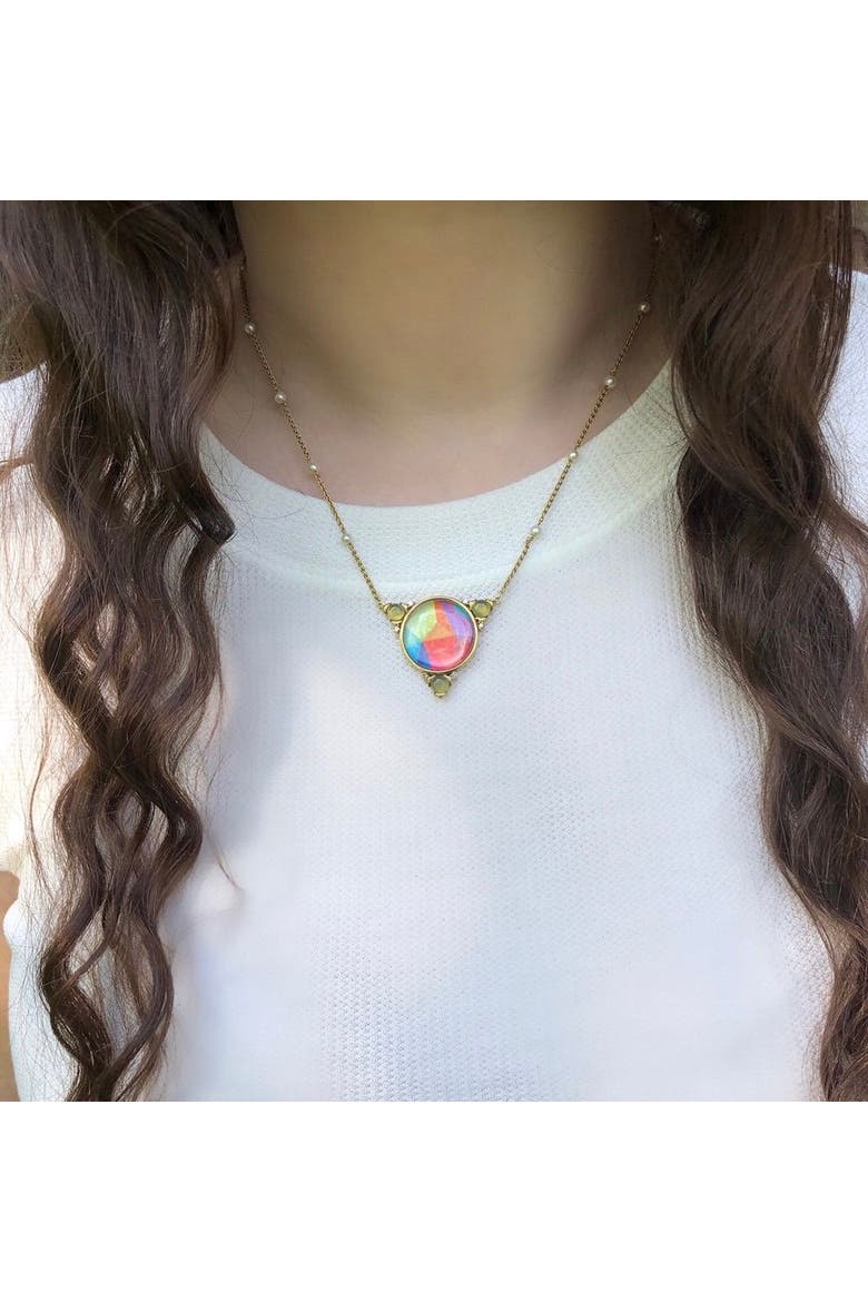 Sprinkle of Color Prehnite Design Diamond Pearl Yellow Gold Plated Silver Necklace, Alternate, color, 14KT Gold Vermeil on Sterling