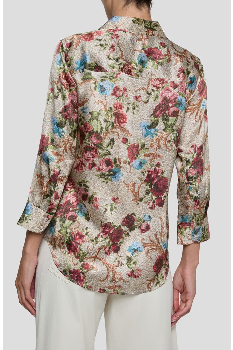 Dani Floral Tapestry Print Three-Quarter Sleeve Silk Button-Up Shirt, Alternate, color, MULTI FLORAL TAPESTRY