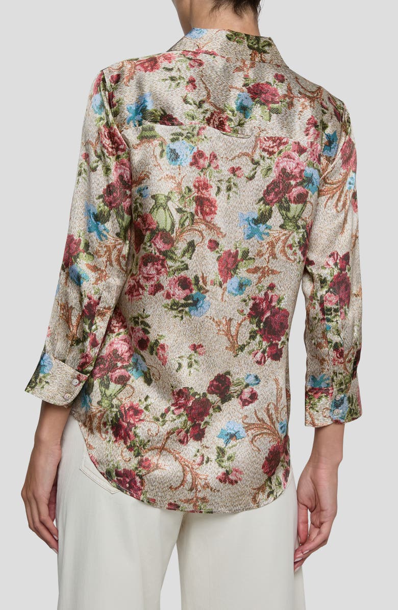L'AGENCE Dani Floral Tapestry Print Three-Quarter Sleeve Silk Button-Up Shirt, Alternate, color, Multi Floral Tapestry