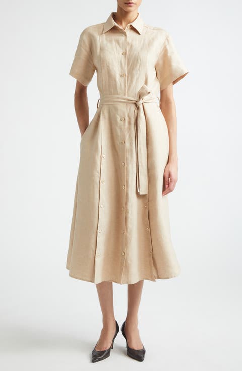 Linen Blend Belted Shirtdress