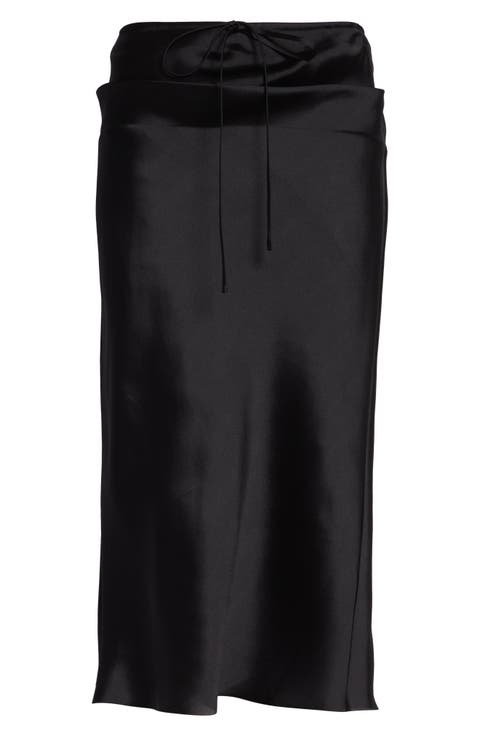 Lanky Vietnamese Silk Drawstring Column Skirt