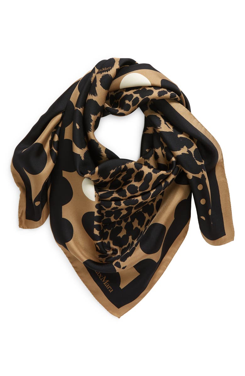 Max Mara Leopard Print & Polka Dot Silk Scarf, Alternate, color,