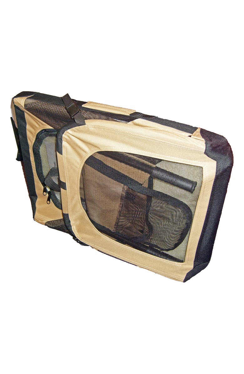 PET LIFE Folding Zippered 360 Vista View Faux Shearling Lined Dog Carrier - X-Large, Alternate, color, Khaki