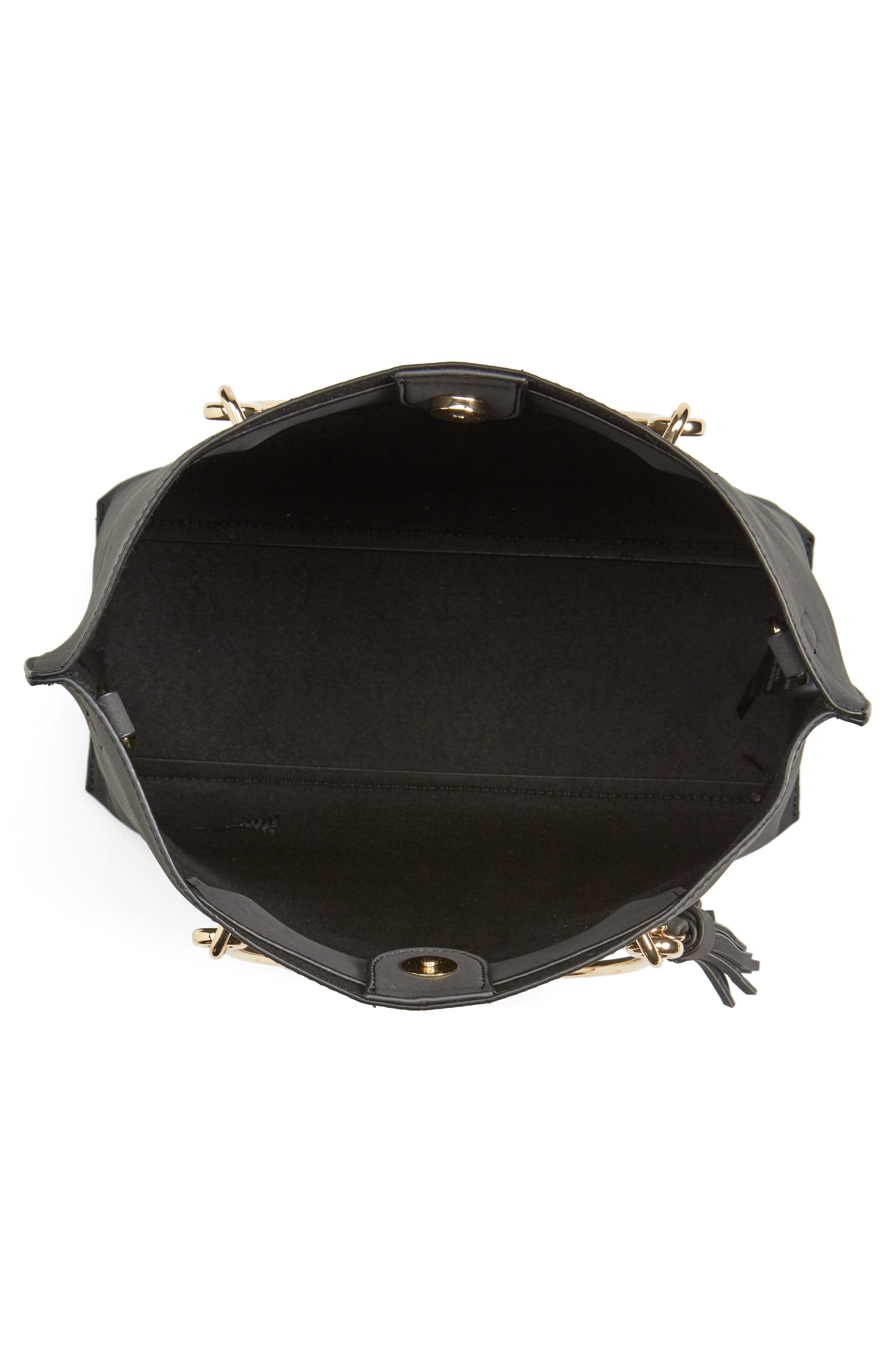 Metal Handle Faux Leather Satchel, Alternate, color, BLACK