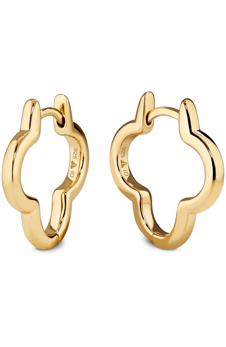 DEVATA Clover Hoop Earrings in Gold Plated Sterling Silver, 18mm, Main, color, Yellow Gold