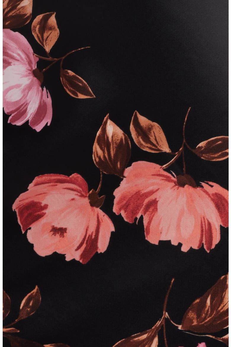 Floral Sprint Sleevless Satin Cocktail Dress, Alternate, color, BLACK / PINK