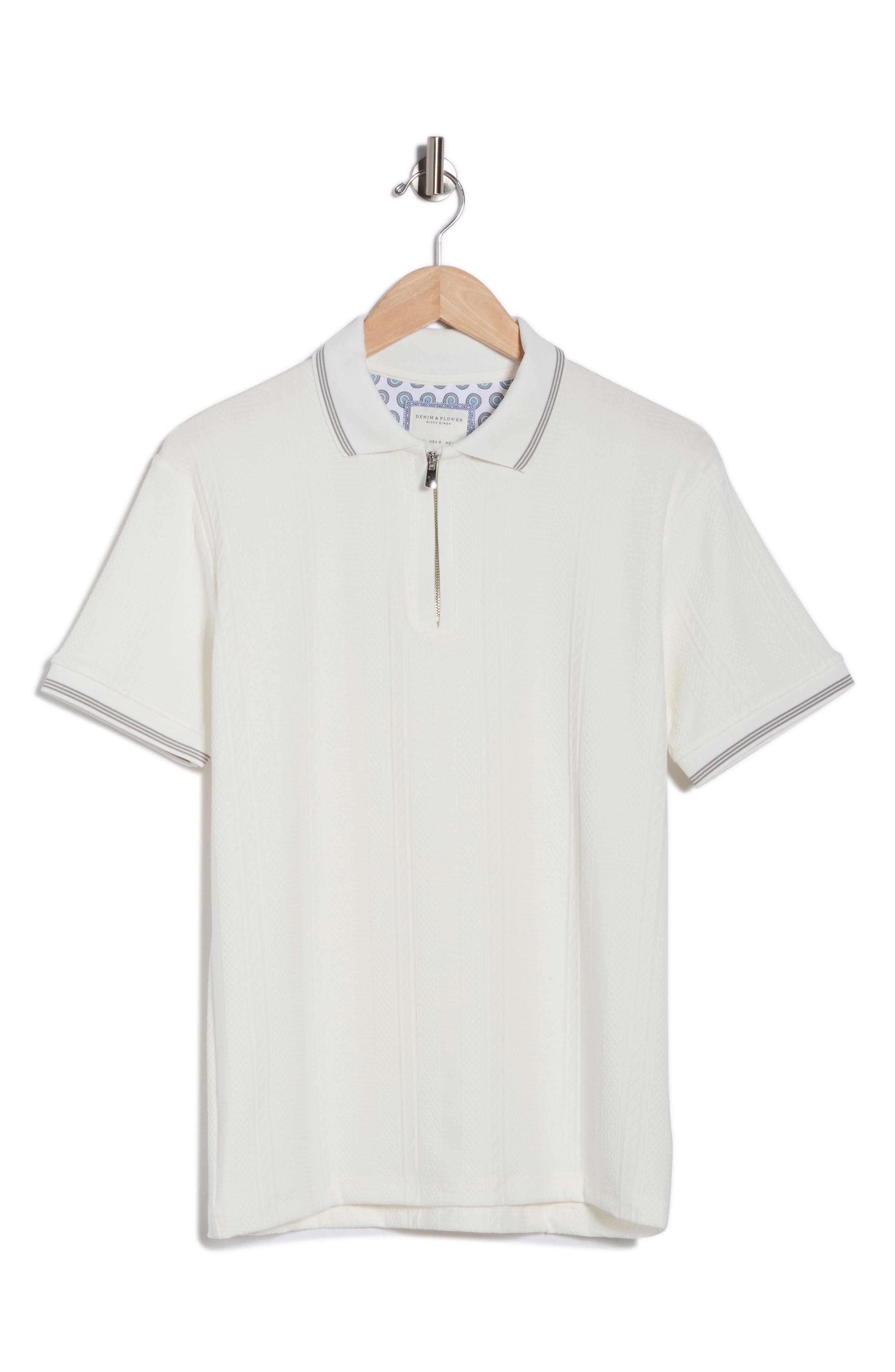 DENIM AND FLOWER Tipped Textured Quarter Zip Polo