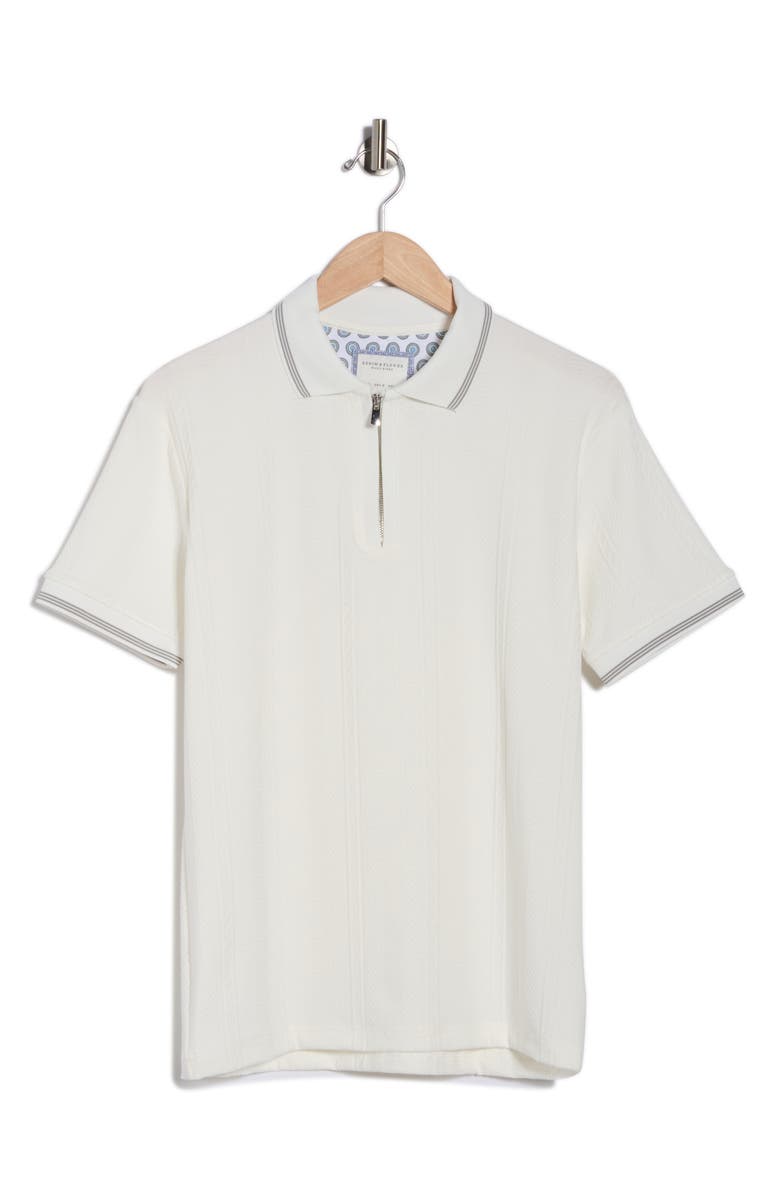 DENIM AND FLOWER Tipped Textured Quarter Zip Polo, Main, color, Off White