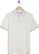 DENIM AND FLOWER Tipped Textured Quarter Zip Polo