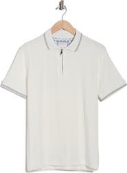 DENIM AND FLOWER Tipped Textured Quarter Zip Polo