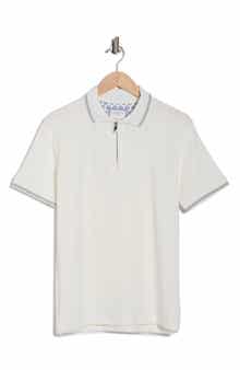 DENIM AND FLOWER Tipped Textured Quarter Zip Polo