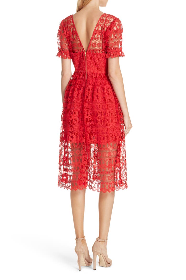 Lace Midi Dress, Alternate, color, RED