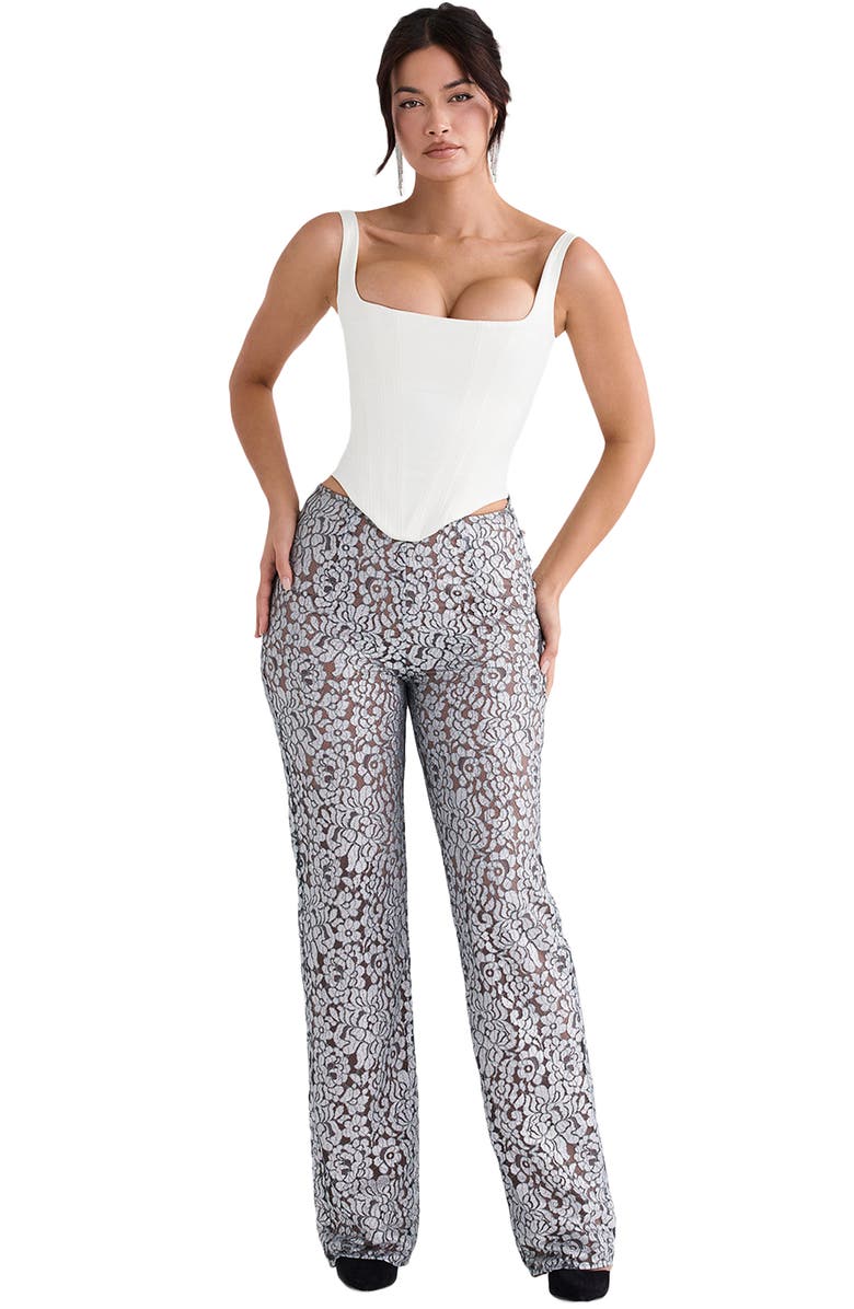 HOUSE OF CB Mara Floral Lace Straight Leg Trousers, Alternate, color, Silver