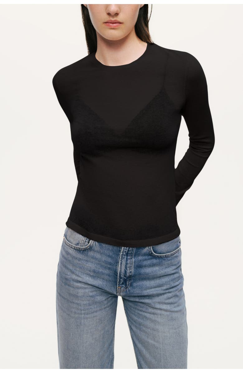 Nocturne Sheer Crew-Neck Mesh Top, Alternate, color, Black