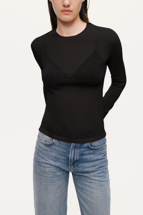 Nocturne Sheer Crew-neck Mesh Top In Black