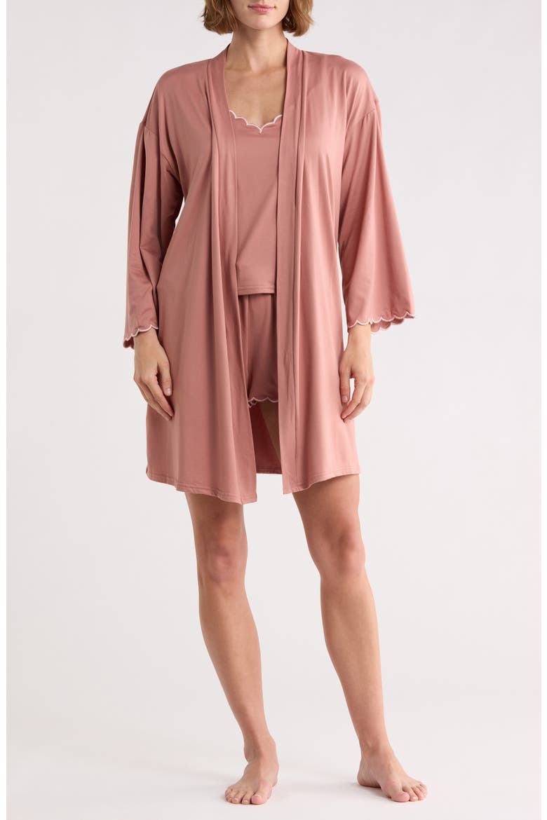 Scalloped Jersey Robe, Camisole & Shorts Set, Main, color, COPPER WOOD