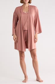 Danskin Scalloped Jersey Robe, Camisole & Shorts Set