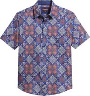 Johnston & Murphy Logan Geo Print Short Sleeve Cotton Blend Button-Up Shirt