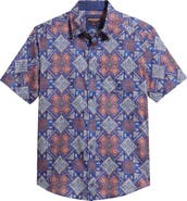 Johnston & Murphy Logan Geo Print Short Sleeve Cotton Blend Button-Up Shirt