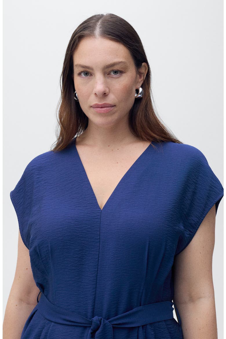 Belted Hammered Satin Jumpsuit, Alternate, color, INK BLUE