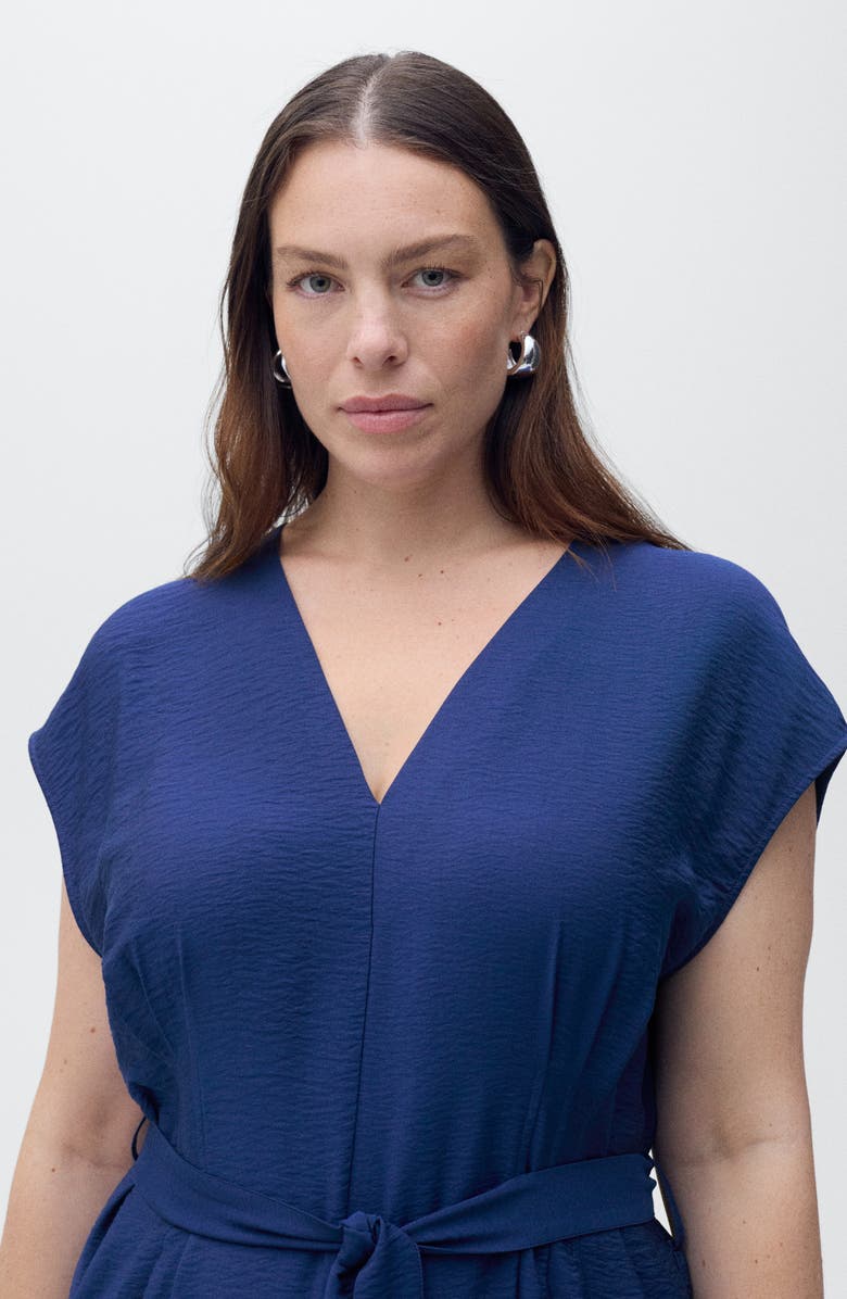 MANGO Belted Hammered Satin Jumpsuit, Alternate, color, Ink Blue