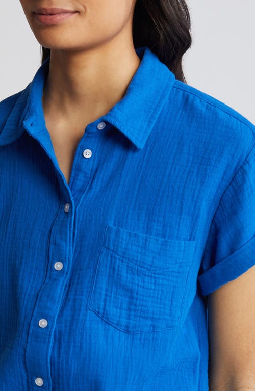 Caslon Cotton Gauze Camp Shirt In Blue