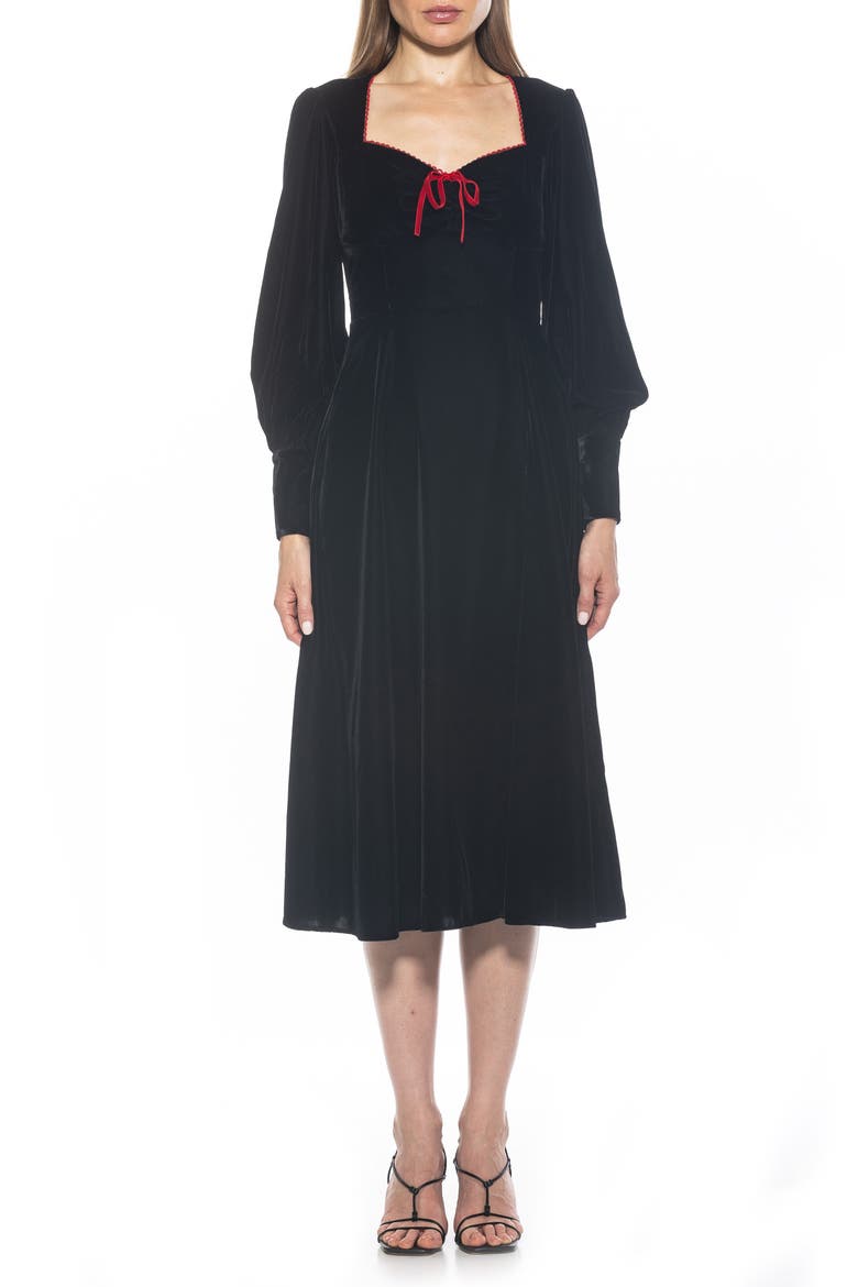 Willa Bishop Sleeve Velour Dress, Main, color, BLACK