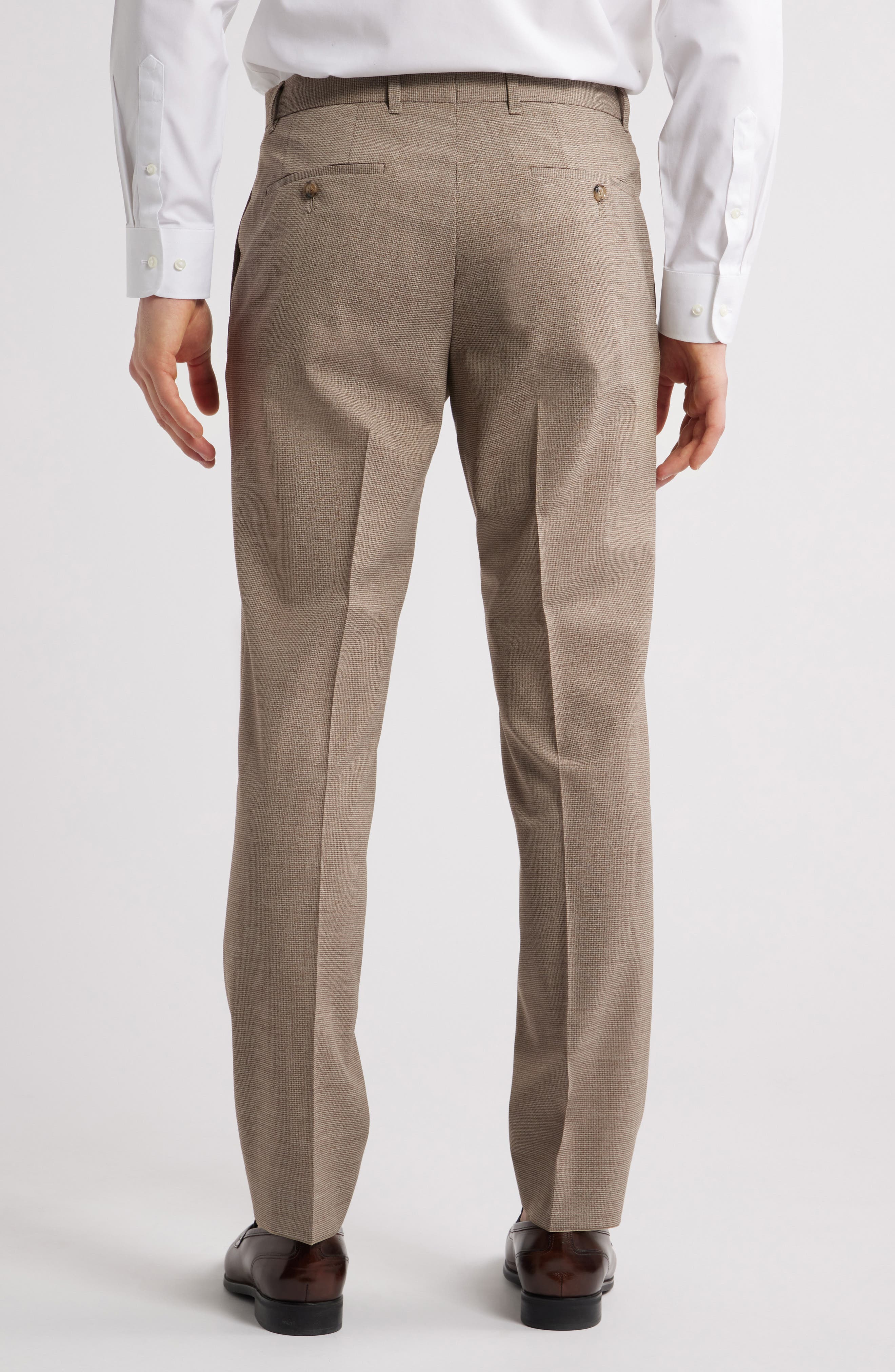 Genius Slim Fit Tan Microcheck Flat Front Stretch Dress Pants - image 2