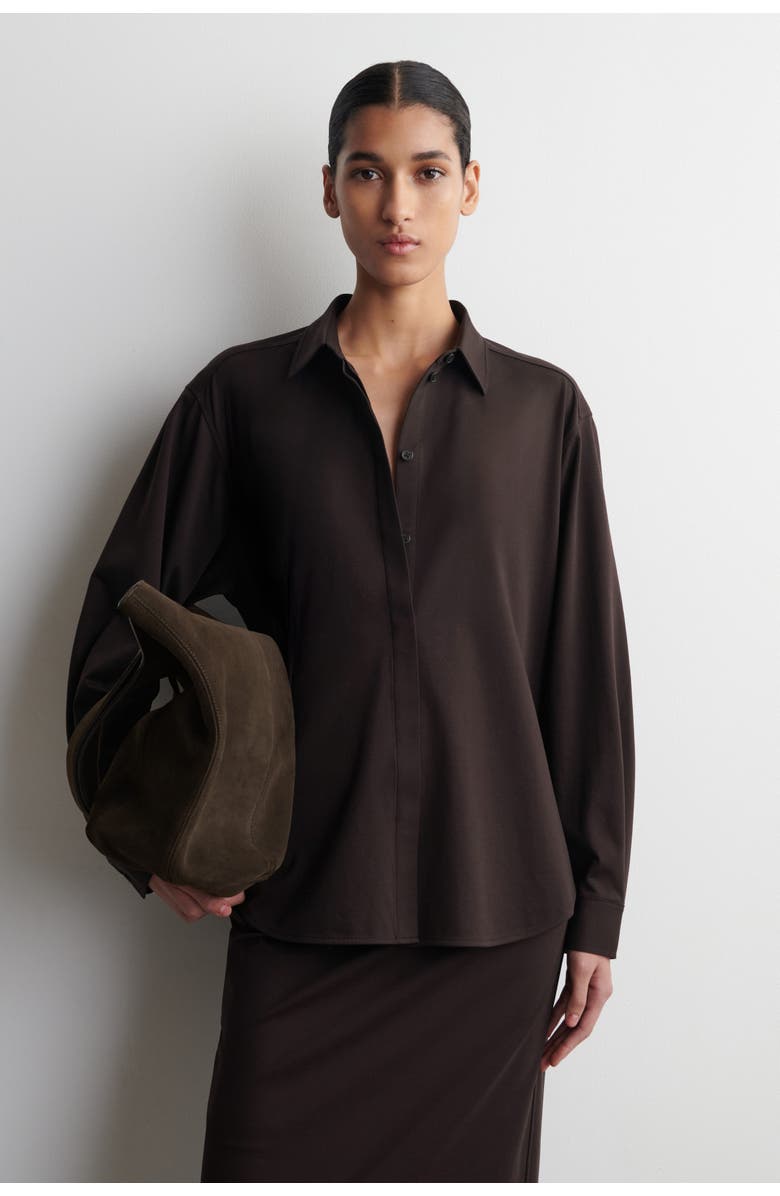 COS Pima Cotton-Jersey Shirt, Main, color, Dark Brown