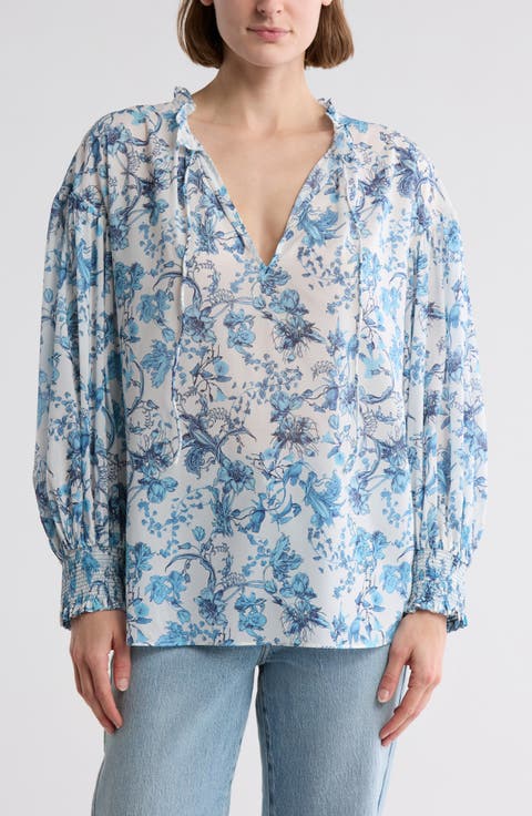 Julius Tie Neck Blouson Sleeve Stretch Silk Top