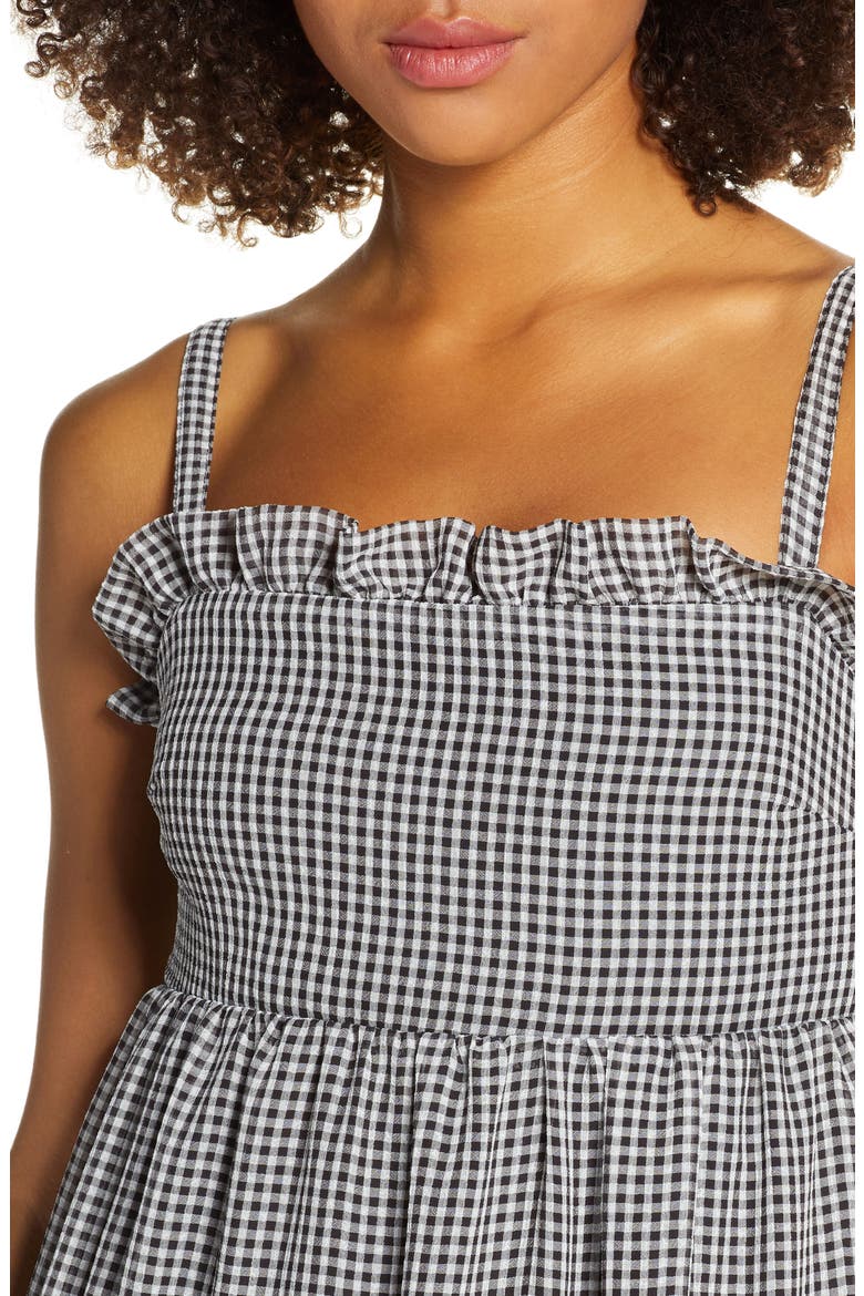 Sunday Girl Frill Check Chiffon Midi Sundress, Alternate, color, BLACK AND WHITE