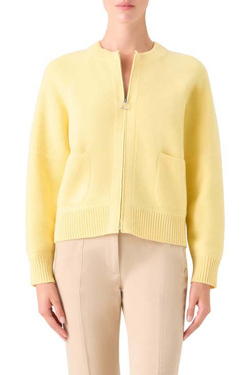 Cashmere Piqué Zip-Up Cardigan