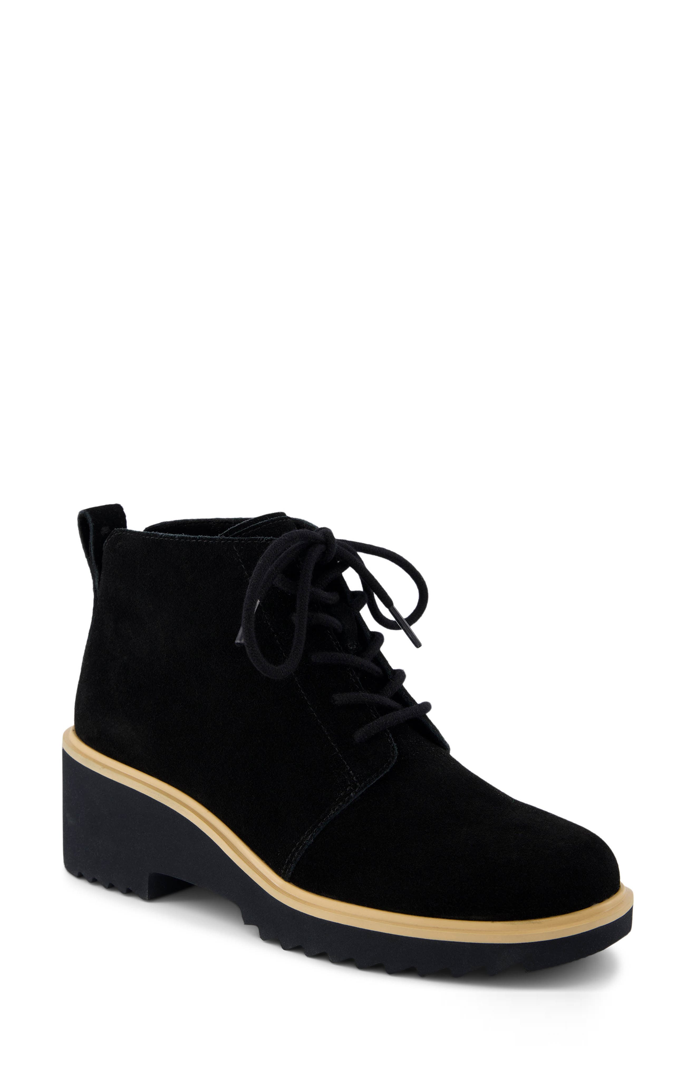 Maude Lace-Up Wedge Bootie, Main, color, BLACK