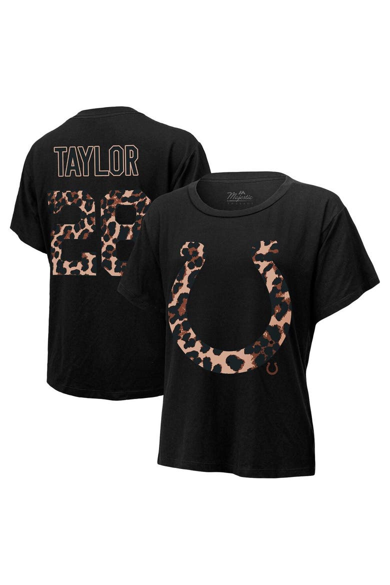 Women's Majestic Threads Jonathan Taylor Black Indianapolis Colts Leopard Player Name & Number T-Shirt, Main, color, Black
