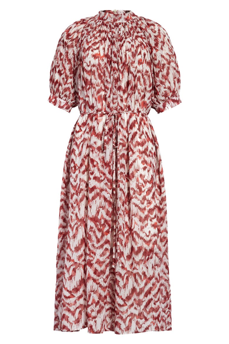 Puff Sleeve Pleated Midi Dress, Alternate, color, SOFT WHITE/ RAISIN