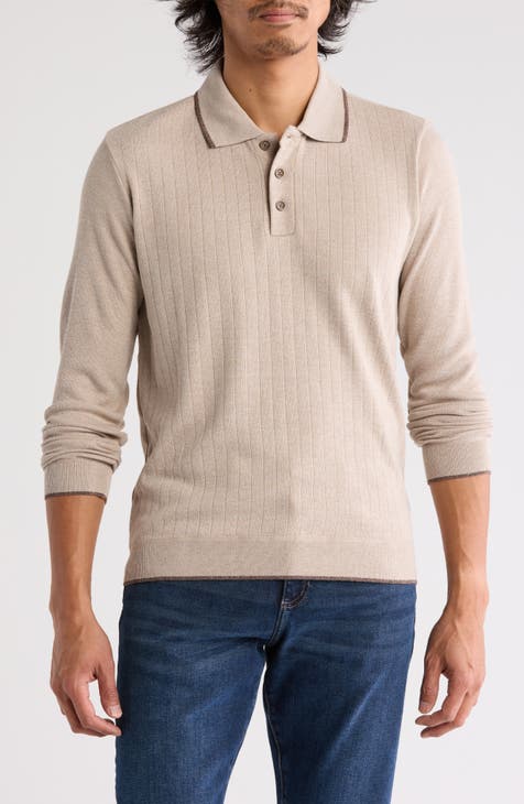 Long Sleeve Rib Polo Sweater