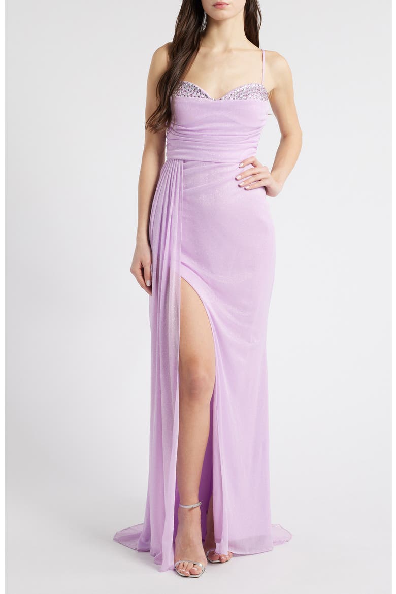 Glitter & Rhinestone Gown, Main, color, LILAC