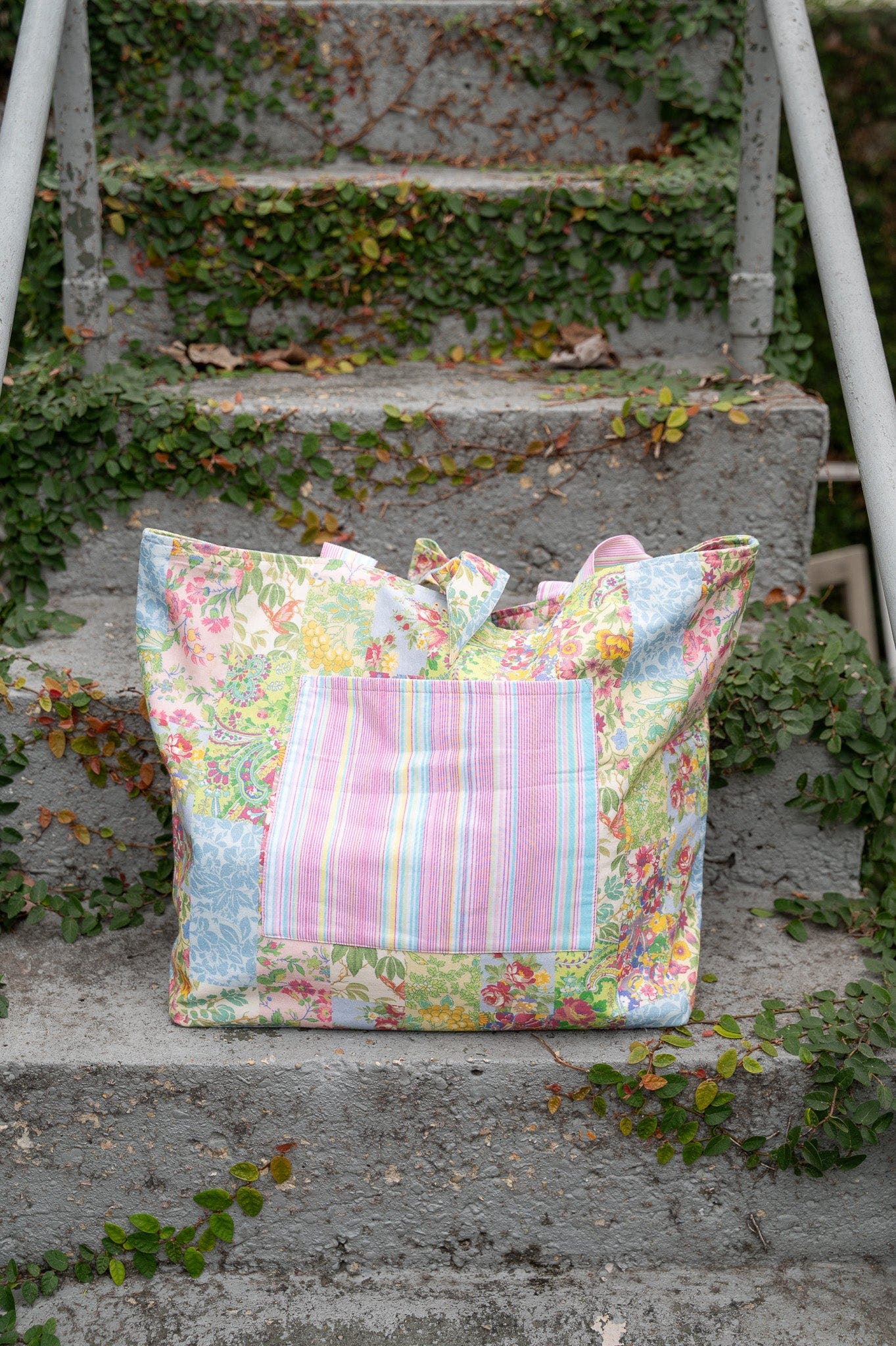 Garden Collage Patchwork Market Tote Bag, Alternate, color, Green