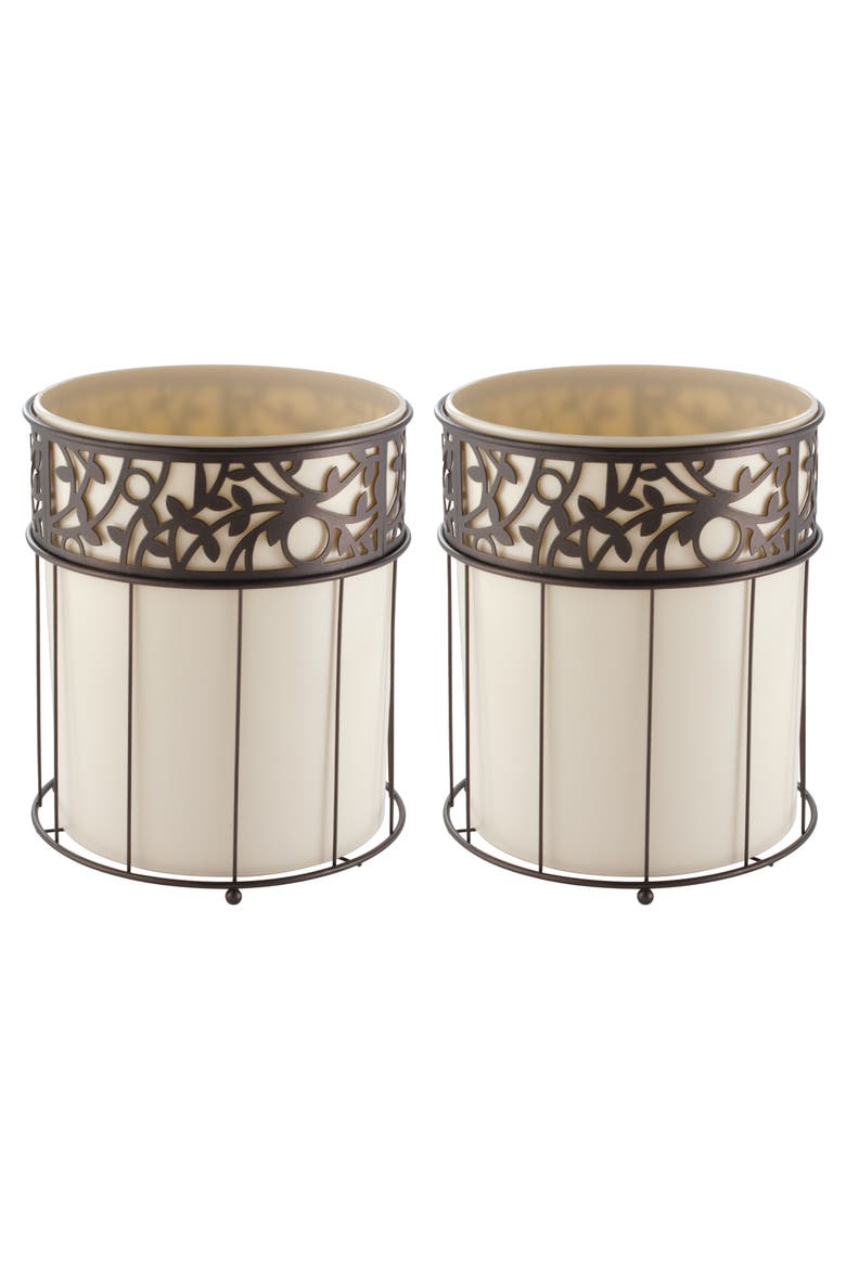 Metal Vine Trash Can with Insert - Set of 2 - Vanilla/Bronze, Main, color, Vanilla / Bronze