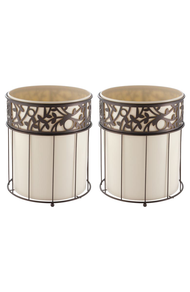 iDesign Metal Vine Trash Can with Insert - Set of 2 - Vanilla/Bronze, Main, color, Vanilla / Bronze