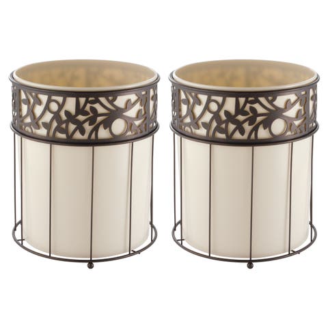 Metal Vine Trash Can with Insert - Set of 2 - Vanilla/Bronze